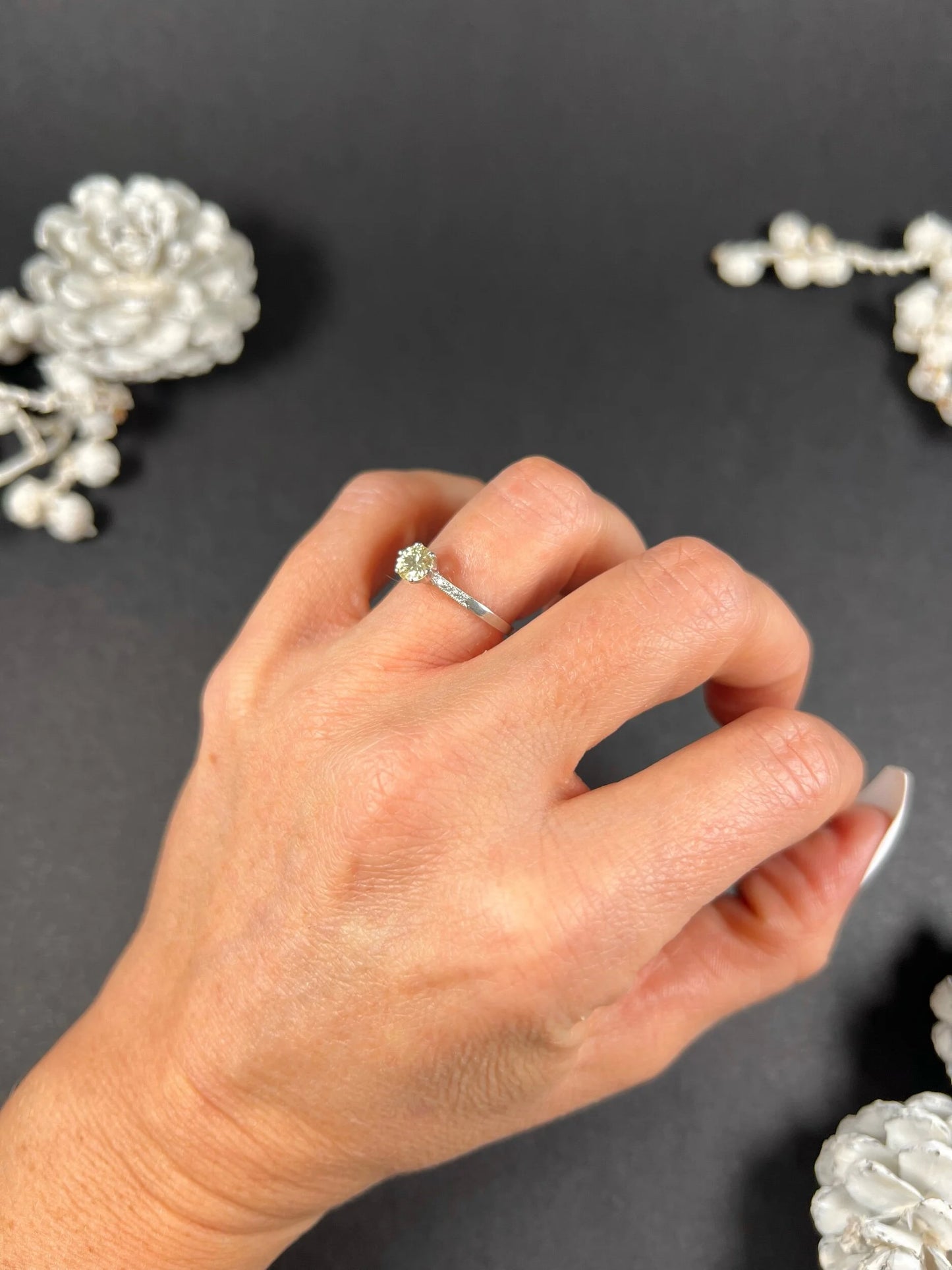 Antique Platinum 1920's Diamond Engagement Ring With Diamond Shoulders