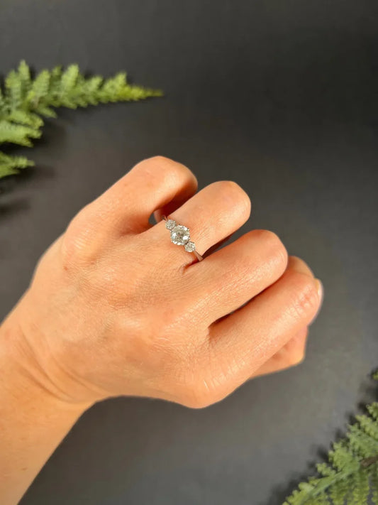 Vintage Three Stone Diamond Engagement Ring In 14 Carat White Gold