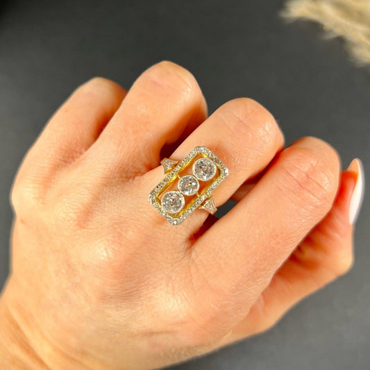 Antique 18 Carat Gold And Platinum Edwardian Rectangular Diamond Ring