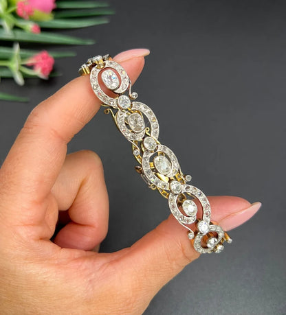 Victorian Antique 7ct Diamond Fancy Link Bracelet