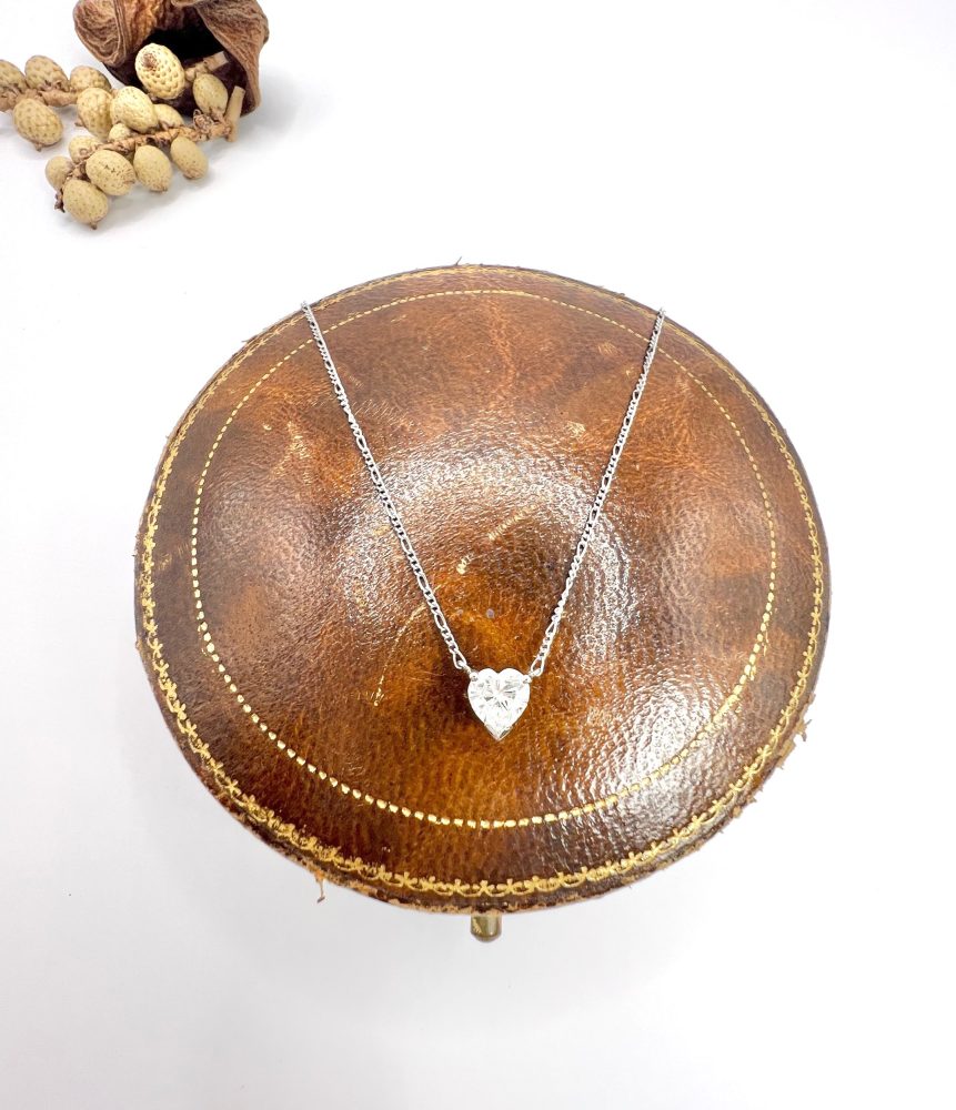 Diamond Heart Pendant Necklace On Platinum Link Chain