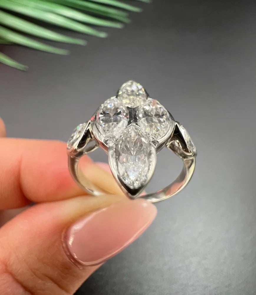 Vintage 2ct Marquise Diamond Navette Ring