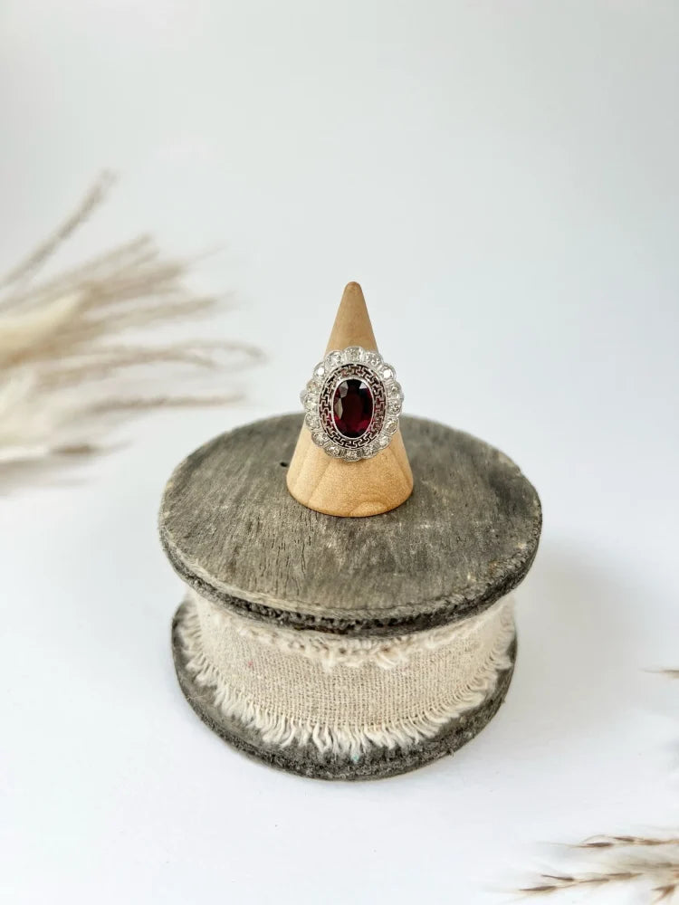 Antique Platinum Tourmaline And Diamond Cluster Ring