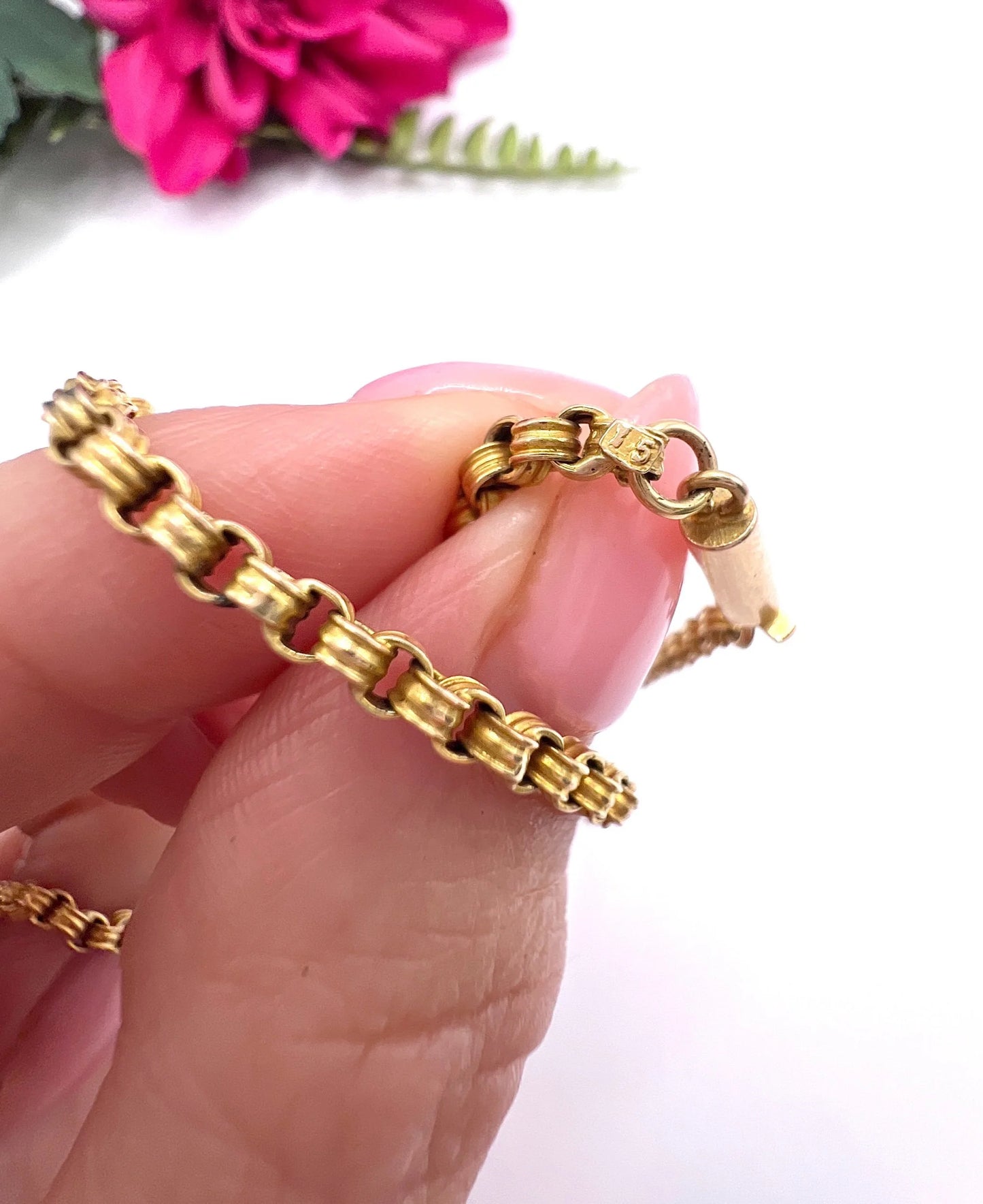 Antique 15ct Yellow Gold, 19 Inch Fancy Round Belcher Link Chain
