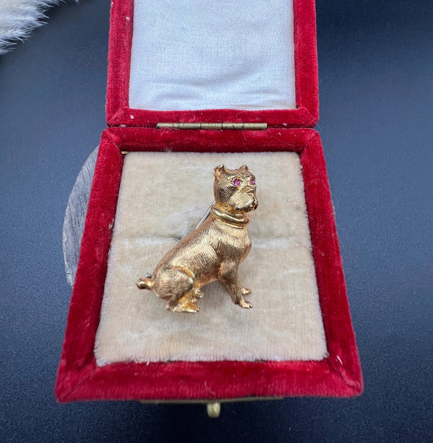 Vintage 18 Carat Yellow Gold Ruby Eyed Dog Brooch, Circa 1970