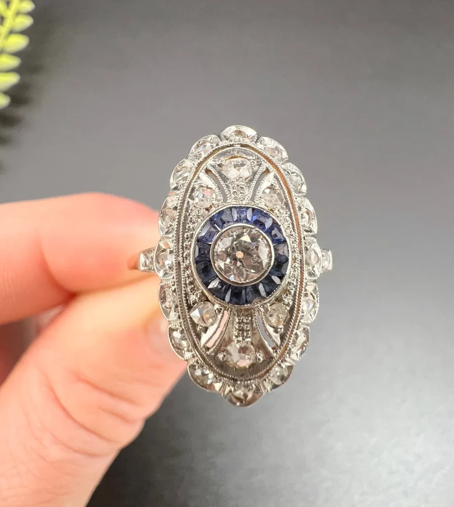 Antique Edwardian Sapphire and Diamond Panel Dress Ring