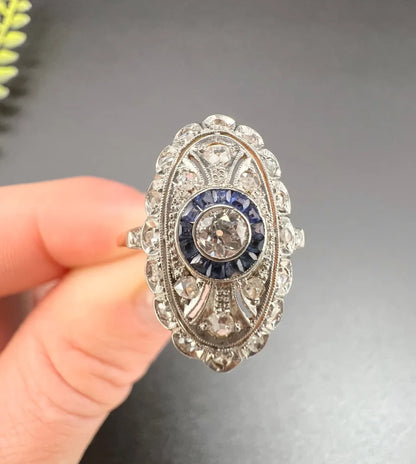 Antique Edwardian Sapphire and Diamond Panel Dress Ring