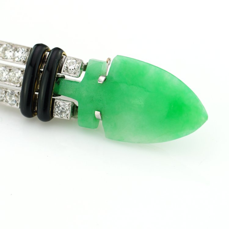 Boucheron Art Deco Jade Onyx and Diamond Brooch in Platinum