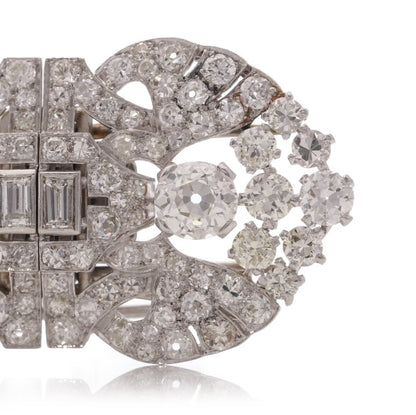Antique Art Deco 5.52ct Old Cut Diamond Double Clip Brooch