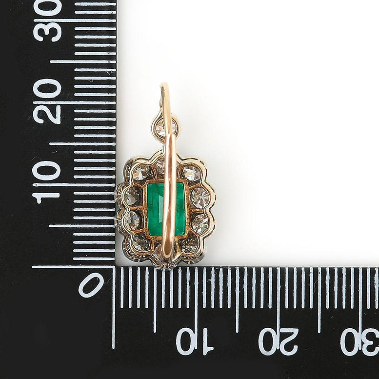 Art Deco 4ct Emerald and Diamond Cluster Drop Earrings