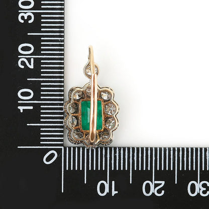 Art Deco 4ct Emerald and Diamond Cluster Drop Earrings