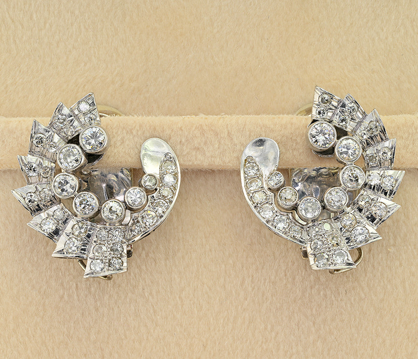 Art Deco Italian 40cts Emerald and 3.20ct Diamond Day and Night Earrings by Umberto Fontana