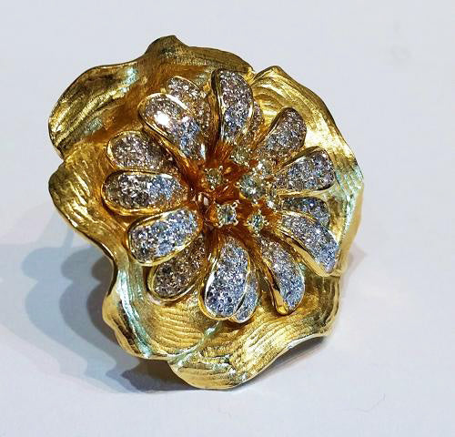 Vintage 1970's Diamond set Flower Brooch Pendant by Boris-Lebeau