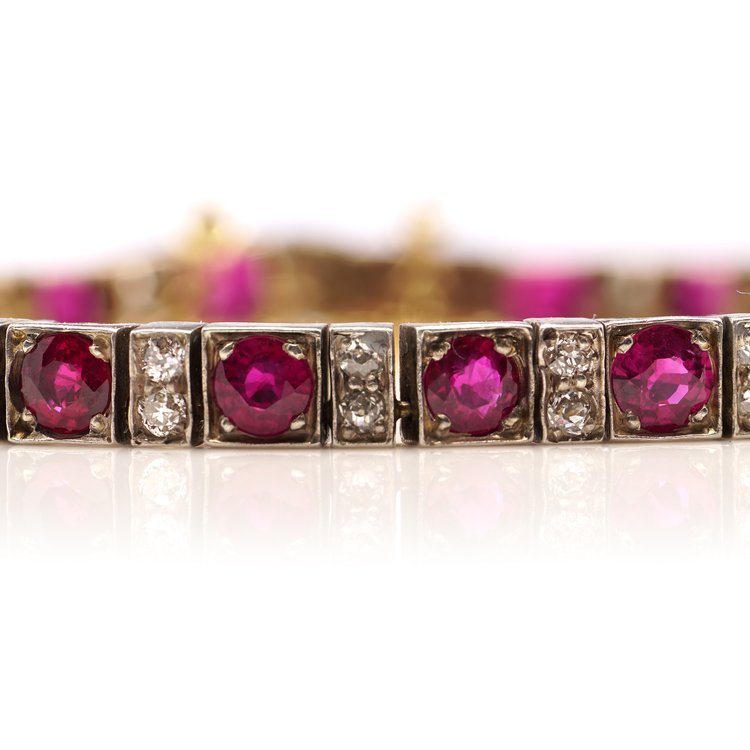 Late Art Deco 7.70ct Burma Ruby and Diamond Line Bracelet