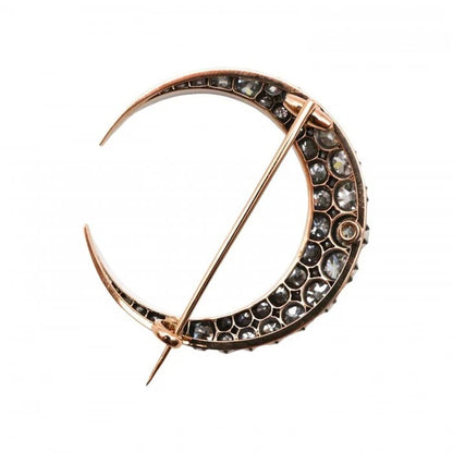 Victorian Antique 7ct Old Cut Diamond Crescent Brooch