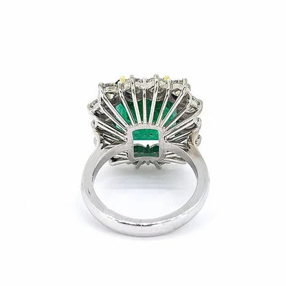 Certified 10.41ct Octagonal Zambian Emerald and Diamond Cluster Ring
