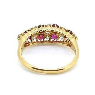 Ruby and Diamond Navette Shaped Cluster Dress Ring in 18ct Yellow Gold