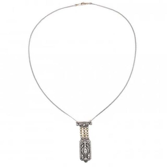 Tiffany and Co Art Deco Diamond Pearl Platinum Watch Pendant