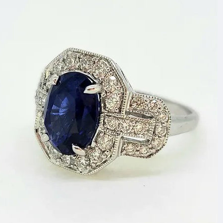 4ct Sapphire and Diamond Cluster Dress Engagement Ring in 18ct White Gold