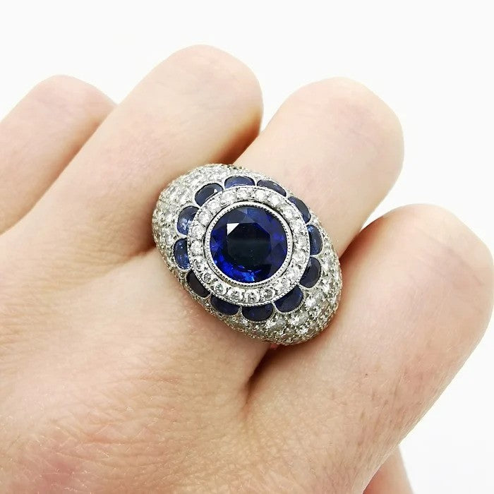 Sapphire Diamond Bombe Platinum Ring