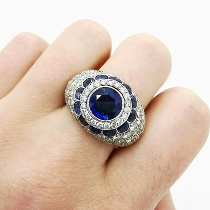 Sapphire Diamond Bombe Platinum Ring