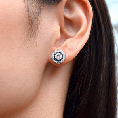 Diamond and Sapphire Target Cluster Stud Earrings