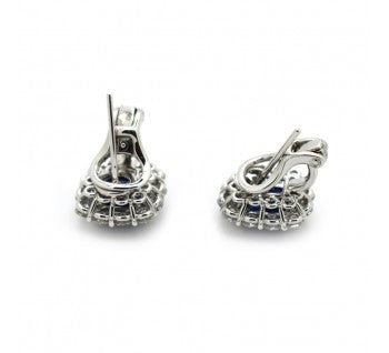 Sapphire and Diamond Cluster Stud Earrings, 6.95 carat total, Platinum