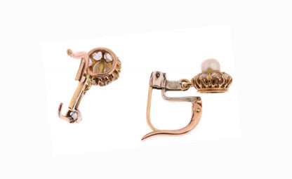 Antique Victorian Pearl and Rose Cut Diamond Earrings, Silver and Gold