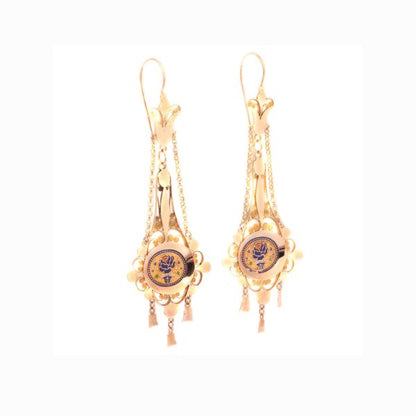 Georgian / Regency Enamel Filigree 18ct Gold Drop Earrings, Circa 1820