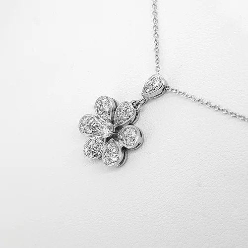 Diamond Daisy Flower Cluster Pendant in 18ct White Gold, 0.85 carats