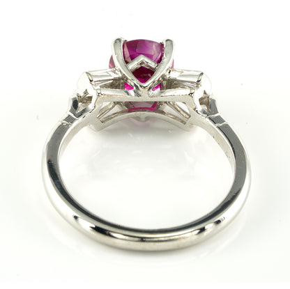 Vintage Certified 1.62ct Natural No Heat Burmese Ruby and Diamond Bow Cluster Engagement Ring