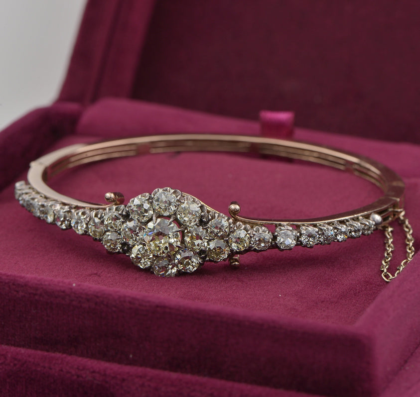 Antique Victorian 5.55ct Old Cut Diamond Cluster Bangle Bracelet