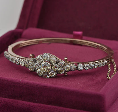 Antique Victorian 5.55ct Old Cut Diamond Cluster Bangle Bracelet