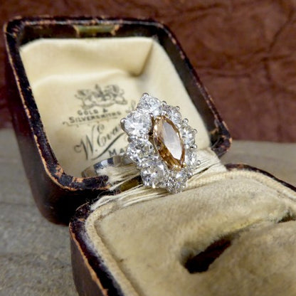 Marquise Cognac Diamond Cluster Ring, 2.97 carat total, 18ct White Gold