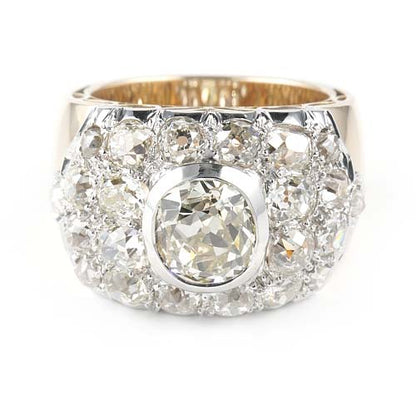 Art Deco 5.26ct Old Mine Cut Diamond Cluster Dress Ring