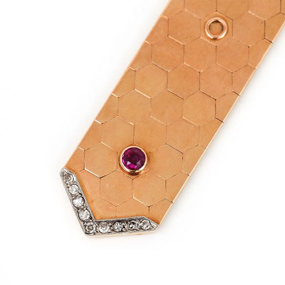 Vintage 18ct Gold Buckle Bracelet with Pink Sapphire and Diamonds