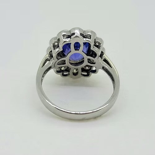 3ct Oval Tanzanite and Diamond Floral Cluster Engagement Ring