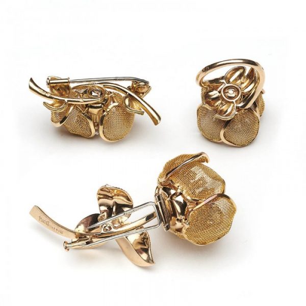 Vintage 1960s Piaget 18ct Gold and Diamond Flower Ring Brooch Suite