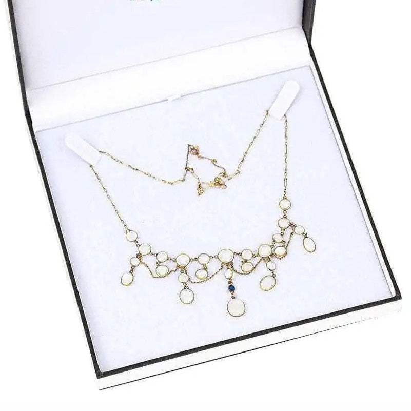 Antique Edwardian Moonstone and Sapphire Festoon Necklace