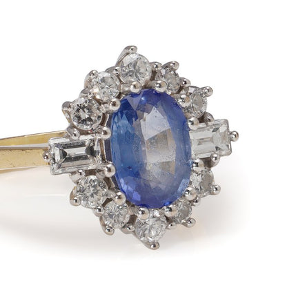 Vintage 1ct Oval Sapphire and Diamond Cluster Ring