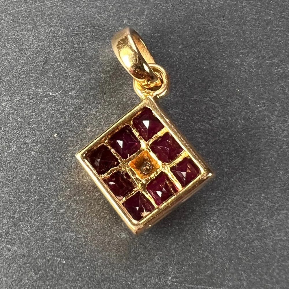 0.96ct Princess Cut Ruby and Diamond Square Cluster Pendant