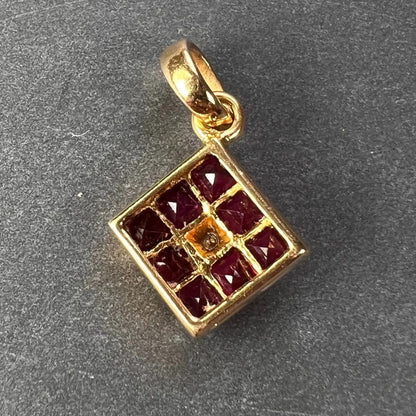 0.96ct Princess Cut Ruby and Diamond Square Cluster Pendant