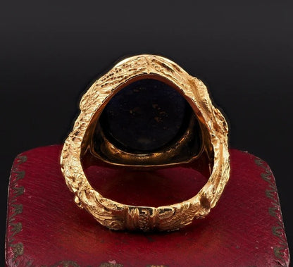 Vintage Retro Lapis Lazuli and Sculptured Gold Gents Signet Dress Ring