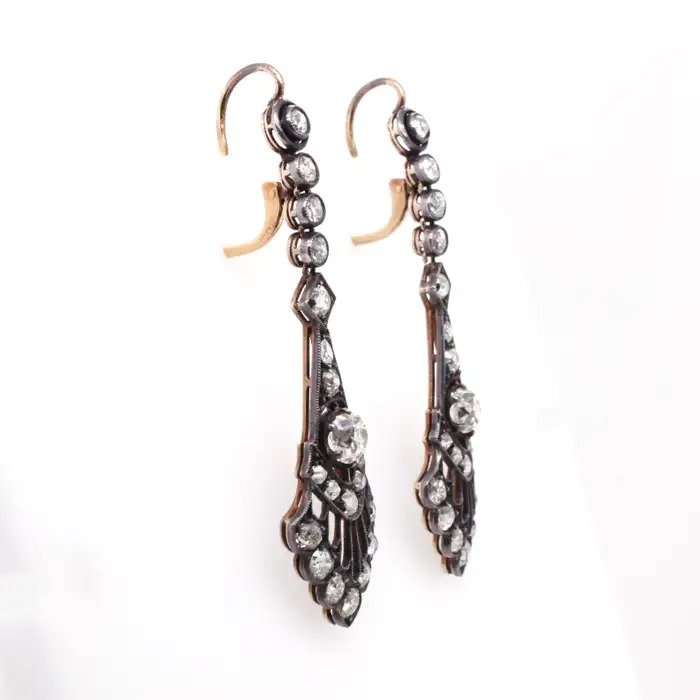 Victorian Antique 6ct Old Mine Cut Diamond Drop Earrings