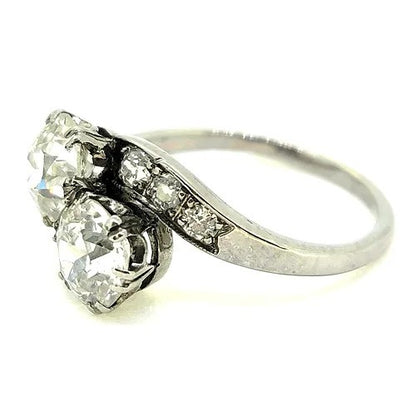 Antique Old Cut Diamond Toi et Moi Two Stone Crossover Engagement Ring in Platinum, 2.50 carat total