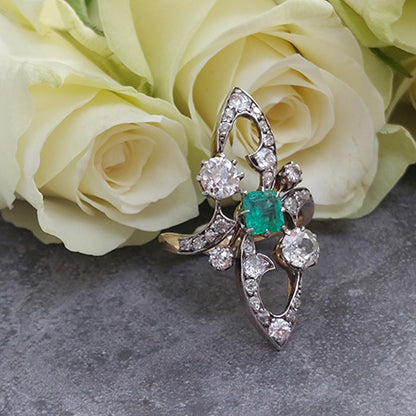 Antique Art Nouveau Emerald and Diamond Ring