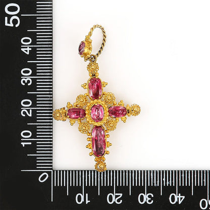 Antique Georgian Pink Topaz Cannetille Cross Pendant Brooch