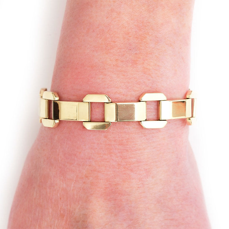 Vintage French Retro Gold Flat Link Tank Bracelet