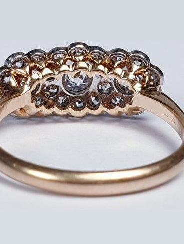 Antique Edwardian Triple Cluster Old Cut Diamond Ring