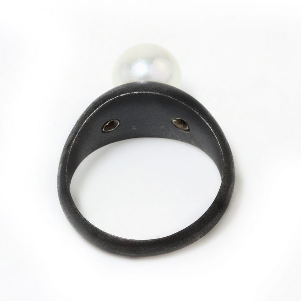 Vintage 1930s March and Co Pearl, Diamond and Gun Metal Ring